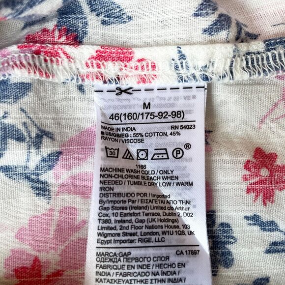 Gap Peasant Blouse Floral White Pink Red Blue V-Neck Pullover Top - Women's M - Picture 7 of 7